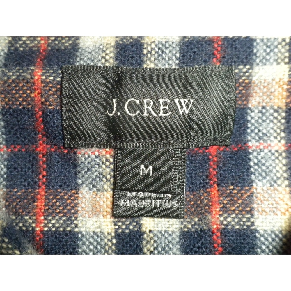 J Crew Shirt Mens M Blue Brown Plaid Flannel Wool Blend Leather Elbow Patch - Picture 6 of 11